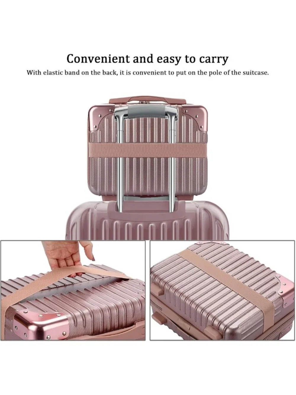 Portable Hard Shell Cosmetic Travel Case - Mini Makeup Suitcase with Elastic